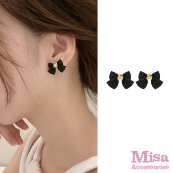 【MISA】韓國設計S925銀針赫本蝴蝶結甜美氣質耳環 (2色任選)