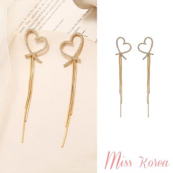 【MISS KOREA】韓國設計甜美氣質美鑽愛心流蘇長耳環