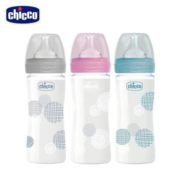 chicco-舒適哺乳-防脹氣玻璃奶瓶240ml(小單孔)-3款