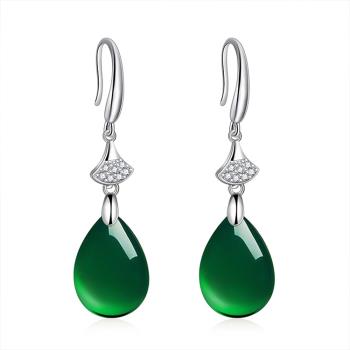 【Jpqueen】綠水滴玉瑪瑙復古垂墜高貴耳環(綠色)