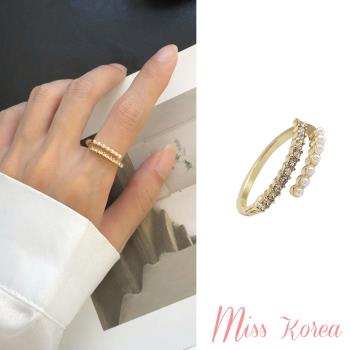 【MISS KOREA】韓國設計細緻排鑽珍珠溫柔氣質開口戒