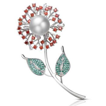【Jpqueen】太陽花卉珍珠鏤空鋯石2用胸針別針(2色可選)
