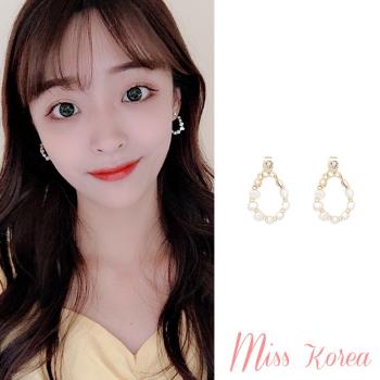 【MISS KOREA】韓國設計S925銀針復古淡水珍珠氣質圈圈耳環