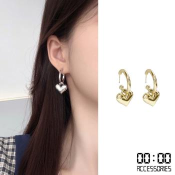 【00:00】韓國設計S925銀針美式復古簡約愛心耳環 (2色任選)