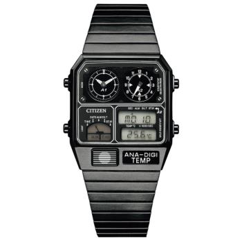 CITIZEN星辰 復刻不鏽鋼雙顯電子腕錶 太空黑 JG2105-93E