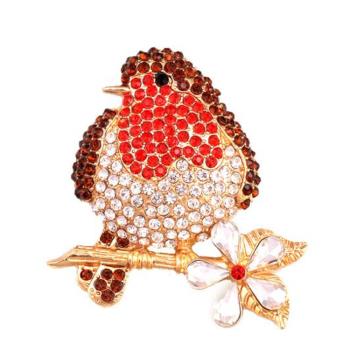 【Jpqueen】喜上枝頭鳥兒花卉珍珠鋯石2用胸針別針(紅色)