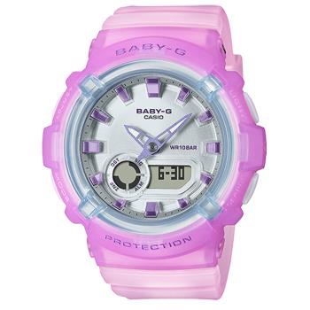 CASIO 卡西歐 Baby-G LA街頭設計 金屬光感 半透明 雙顯手錶-淺紫x粉(BGA-280-6A)
