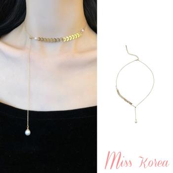 【MISS KOREA】韓國設計冷淡風麥穗墜鍊珍珠氣質項鍊