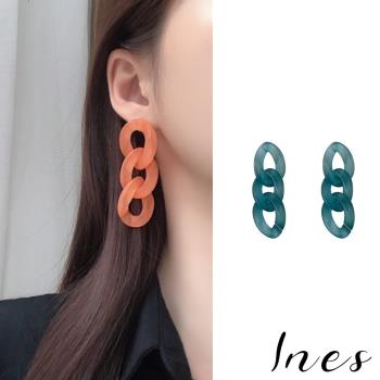 【INES】韓國設計S925銀針復古果凍色鍊條造型耳環 (4色任選)