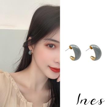 【INES】韓國設計S925銀針簡約復古造型C圈滴釉耳環