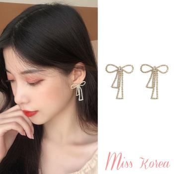 【MISS KOREA】韓國設計S925銀針滿鑽蝴蝶結氣質耳環