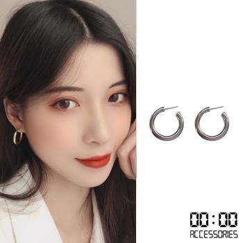 【00:00】韓國設計S925銀針歐美時尚經典C圈耳釘 (2色任選)