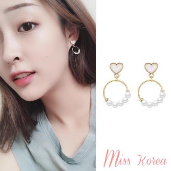 【MISS KOREA】韓國設計S925銀針甜美愛心滴釉珍珠圈圈耳環