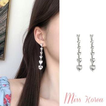 【MISS KOREA】韓國設計S925銀針華麗桃心寶石美鑽長耳環