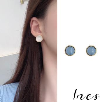 【INES】韓國設計S925銀針復古圓形寶石耳環 (2色任選)