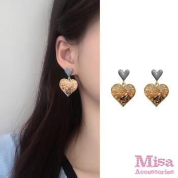 【MISA】韓國設計S925銀針甜美愛心漸層水晶造型耳環