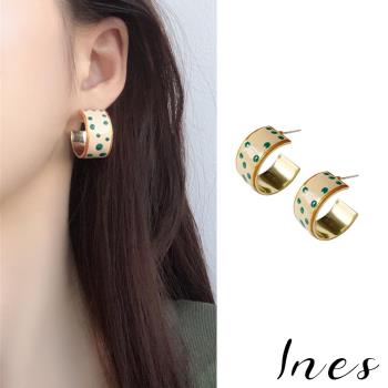 【INES】韓國設計S925銀針法式復古點點滴釉造型C圈耳環
