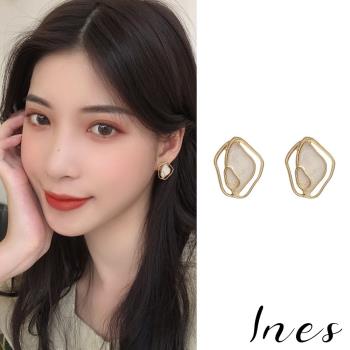 【INES】韓國設計S925銀針冷淡風意象花朵滴釉耳環