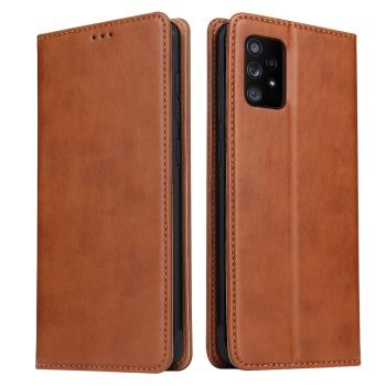 Fierre Shann 真皮紋 Samsung Galaxy A52/A52s 5G (6.5吋) 錢包支架款 磁吸側掀 手工PU皮套保護殼