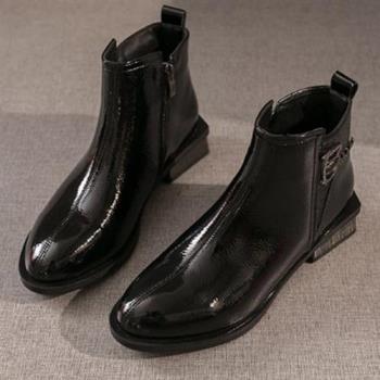 【Taroko】優雅美型漆皮水鑽拉鍊短靴(2色可選)
