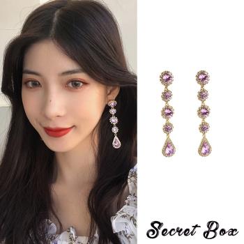 【SECRET BOX】韓國設計S925銀針復古巴洛克華麗水滴美鑽寶石長耳環 (2色任選)