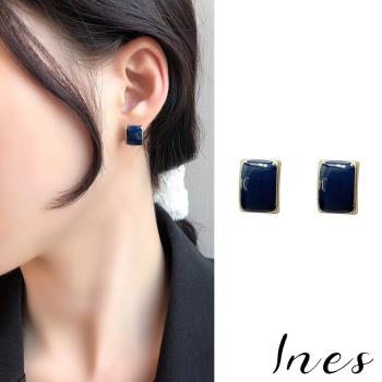 【INES】韓國設計S925銀針法式方形滴釉復古耳環 (2色任選)