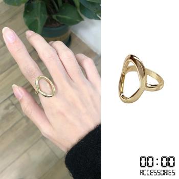 【00:00】韓國設計簡約金屬橢圓縷空線條戒指