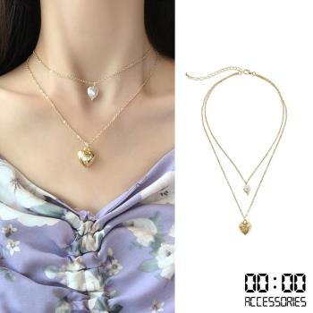 【00:00】韓國設計雙層金屬珍珠桃心項鍊