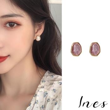 【INES】韓國設計S925銀針法式復古幾何水晶寶石耳環 (2色任選)