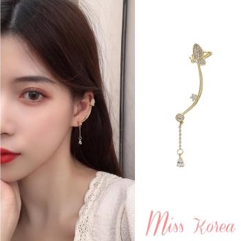 【MISS KOREA】韓國設計S925銀針氣質滿鑽蝴蝶水滴寶石耳釘單只