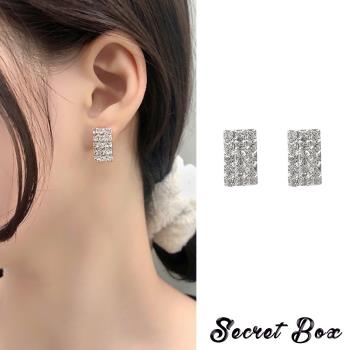 【SECRET BOX】韓國設計S925銀針滿鑽幾何華麗耳環