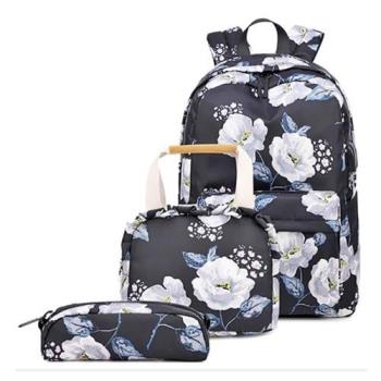 【Jpqueen】青春旅行USB孔後肩雙肩背包午餐袋手拿包三件組(4色可選)