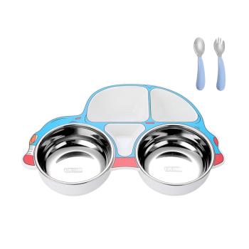 Colorland-寶寶餐具 學習餐具 分隔餐盤附304不鏽鋼碗湯匙叉子餐具組