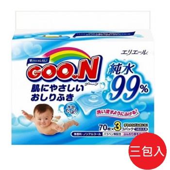 日本 大王 Goon 親膚性 99%純水濕紙巾70張入-3包