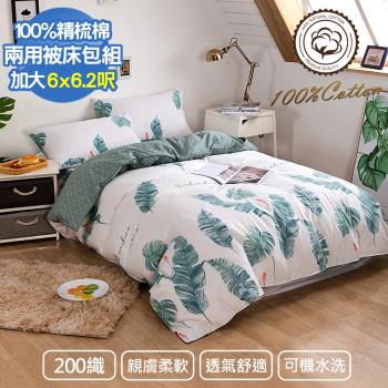 【Aibo】200織精梳棉加大兩用被床包四件組(安逸時光)