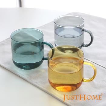【Just Home】透彩耐熱玻璃馬克杯380ml/2入組-有把手