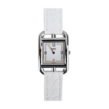 HERMES Cape Cod 簡約鋼框鱷魚紋皮革女仕腕錶(白)