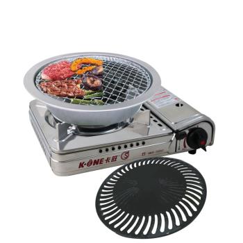 【卡旺】不鏽鋼雙安全卡式爐+兩用燒烤盤(K1-A003SD+888)