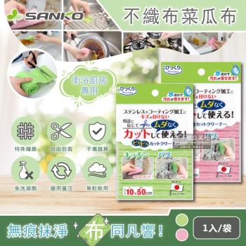 日本SANKO 衛浴廚房專用免洗劑可剪裁不織布海綿菜瓜布(10x50cm) 1入/袋