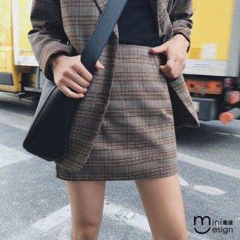 Mini嚴選-韓系格紋包臀裙