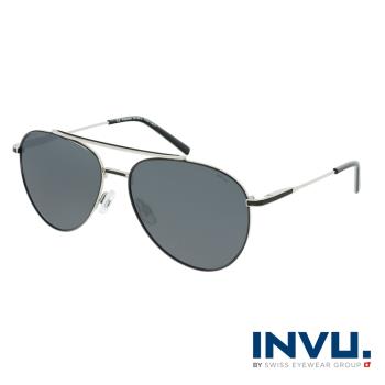 【INVU】瑞士雙槓飛行員系列偏光太陽眼鏡(銀 B1105C)