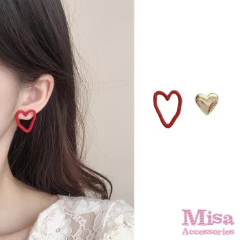 【MISA】韓國設計S925銀針幾何不對稱縷空桃心造型耳環 (2色任選)