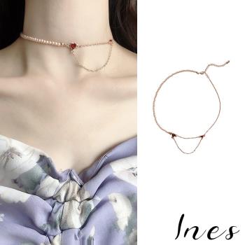 【INES】韓國設計復古宮廷風珍珠愛心設計款鎖骨鍊