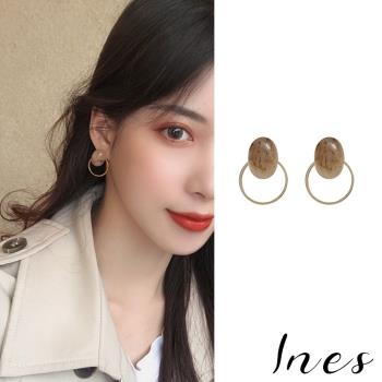 【INES】韓國設計S925銀針簡約設計感玳瑁紋寶石耳環