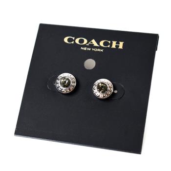 COACH 圓型LOGO水鑽針式耳環-銀色