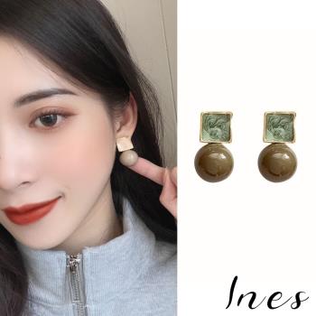 【INES】韓國設計S925銀針氣質撞色滴釉復古耳環 (2色任選)