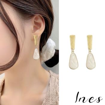 【INES】韓國設計S925銀針復古幾何金屬滴釉造型耳環