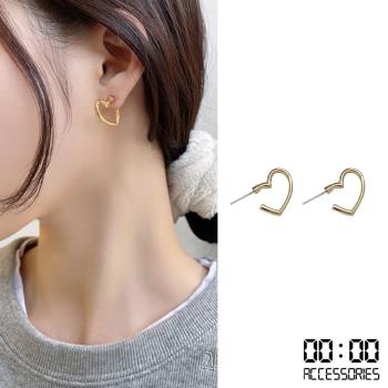 【00:00】韓國設計S925銀針幾何愛心縷空線條個性耳環
