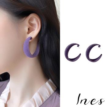 【INES】韓國設計S925銀針復古典雅植絨紫色大C圈耳環