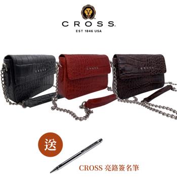 【CROSS】限量1折 頂級小牛皮鱷魚紋手拿肩背/側背包 全新專櫃展示品 (贈送CROSS 亮鉻簽名筆)